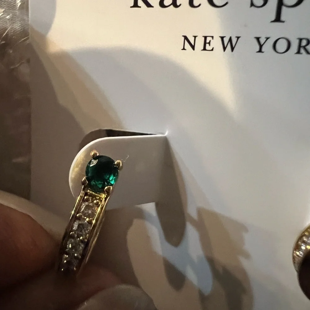 🆕Kate Spade New York Holiday Emerald Green Cubic Zirconia Huggie Earrings::NWT: